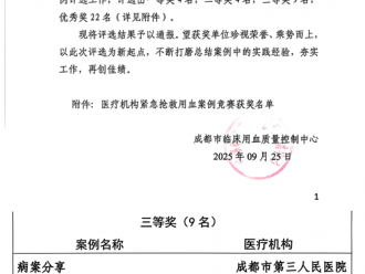 喜报！成飞医院在成都市紧急抢救用血案例竞赛中获奖